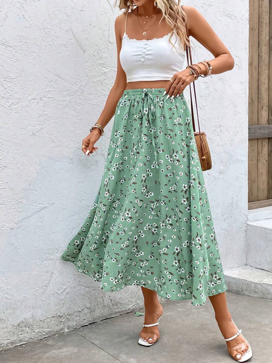 Falda con nudo en la cintura y estampado floral Clasi
