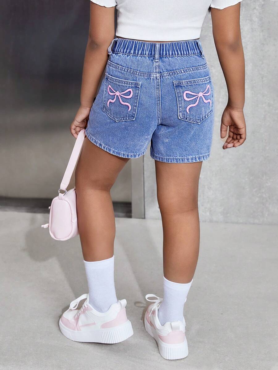 Shorts vaqueros minimalistas informales para niñas preadolescentes, uso diario