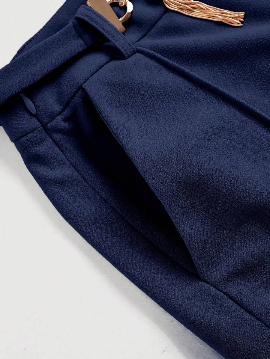 Pantalones de traje de pierna ancha con cinturón sólido MOD
