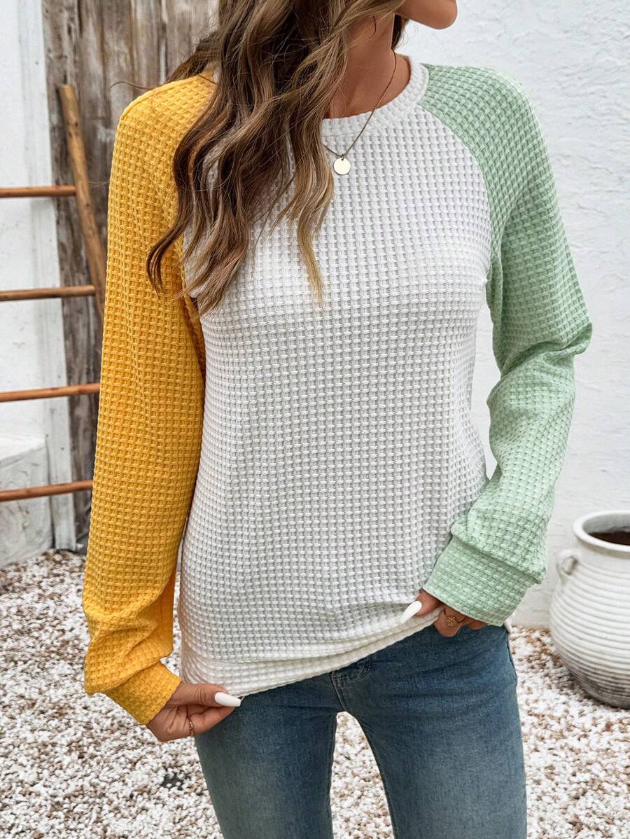 Sudadera de manga raglán con bloques de color de Emery Rose, camisetas de manga larga para graduación, atuendos para la vuelta al cole, trajes de profesora para mujer, ropa para la vuelta al cole.