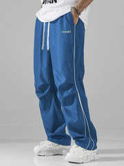 Pantalones casuales con letras TECCULI - Pantalones casuales para hombre - Estampado de letras, ribete en contraste, cintura con cordón ajustable
