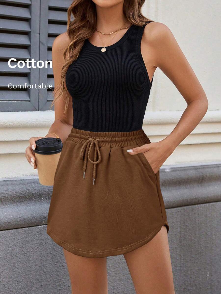 Falda LUNE para mujer con cintura elástica y cordón, bolsillo y forro interior de tela, cómoda para vacaciones y para atuendos deportivos informales de verano.