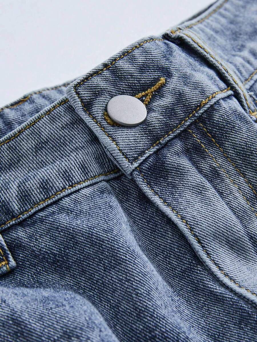 ROMWE MEN Street Life - Pantalones cortos vaqueros casuales versátiles con bolsillo y flecos de estrella de cinco puntas para hombre