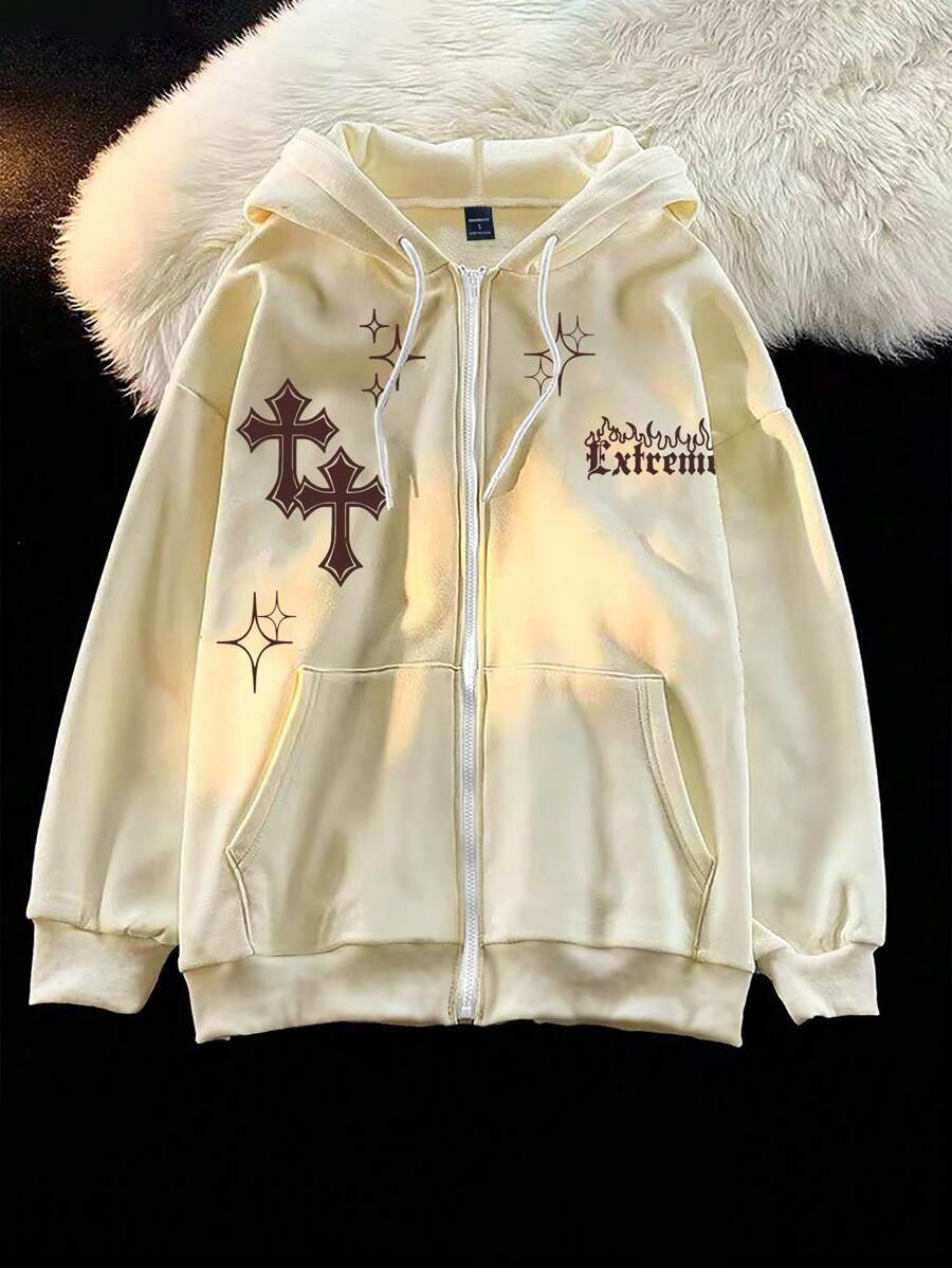 Sudadera deportiva holgada Manfinity para hombre con capucha, cremallera y cordón ajustable, diseño de dragón chino y letras, manga larga, ideal como regalo para amigos, esposos y novios.