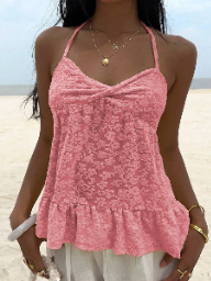 Camiseta sin mangas Sunnyshic de color liso con cuello halter para mujer, moderna para el verano