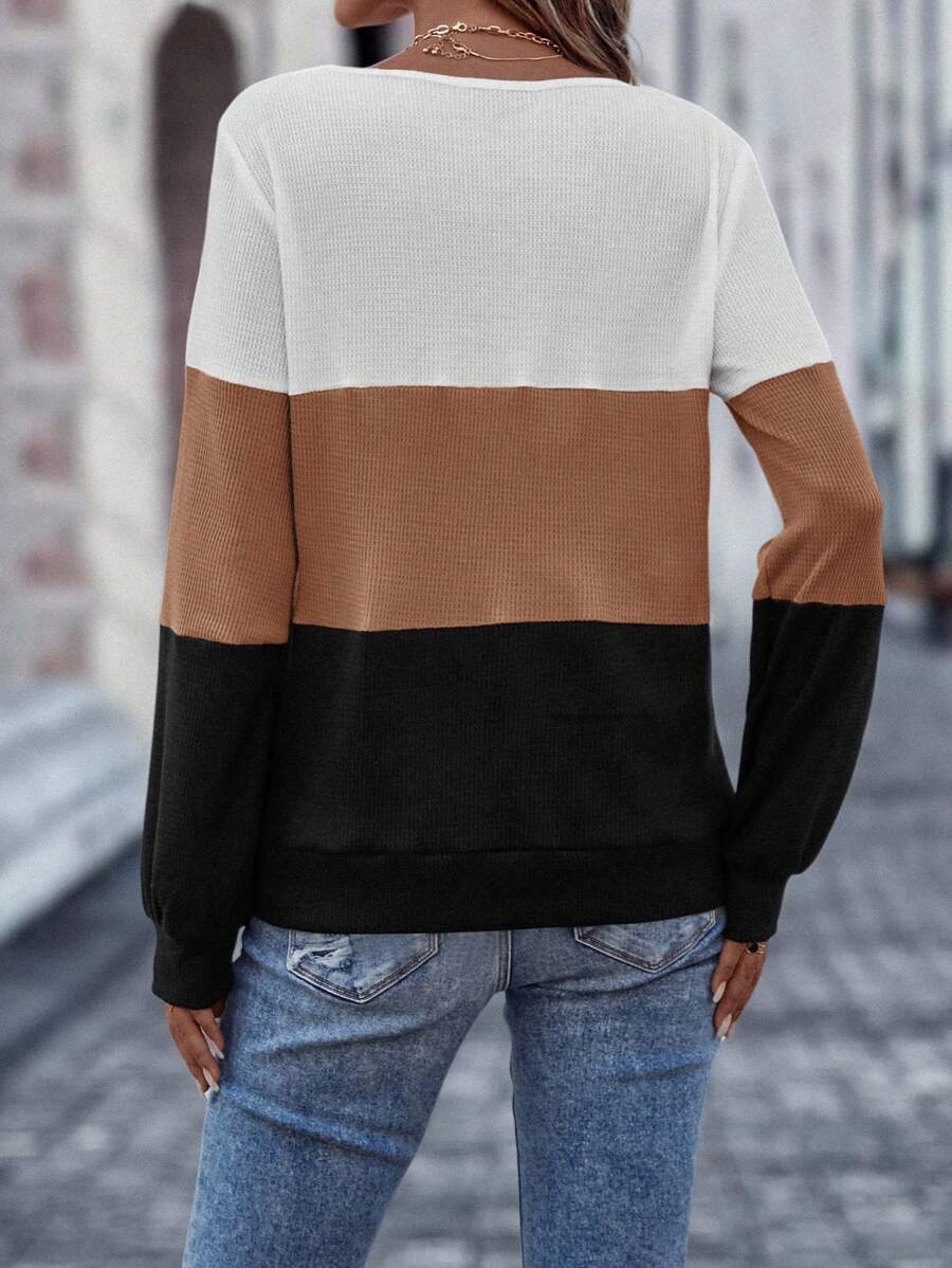 Sudadera EMERY ROSE con botones y bloques de color. Camiseta de manga larga para graduación y regreso a clases. Conjuntos para maestras.