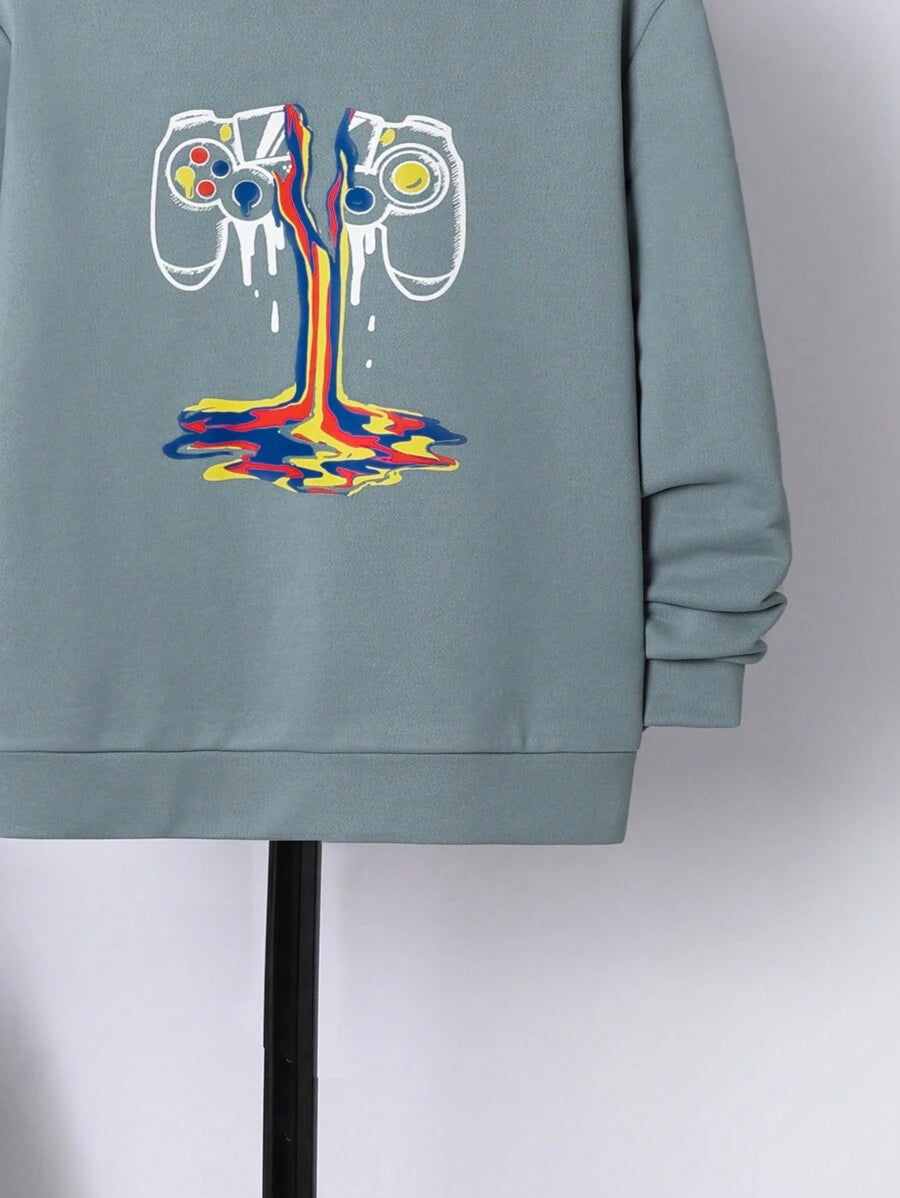Sudadera con capucha y hombros caídos con estampado de gamepad para niño preadolescente