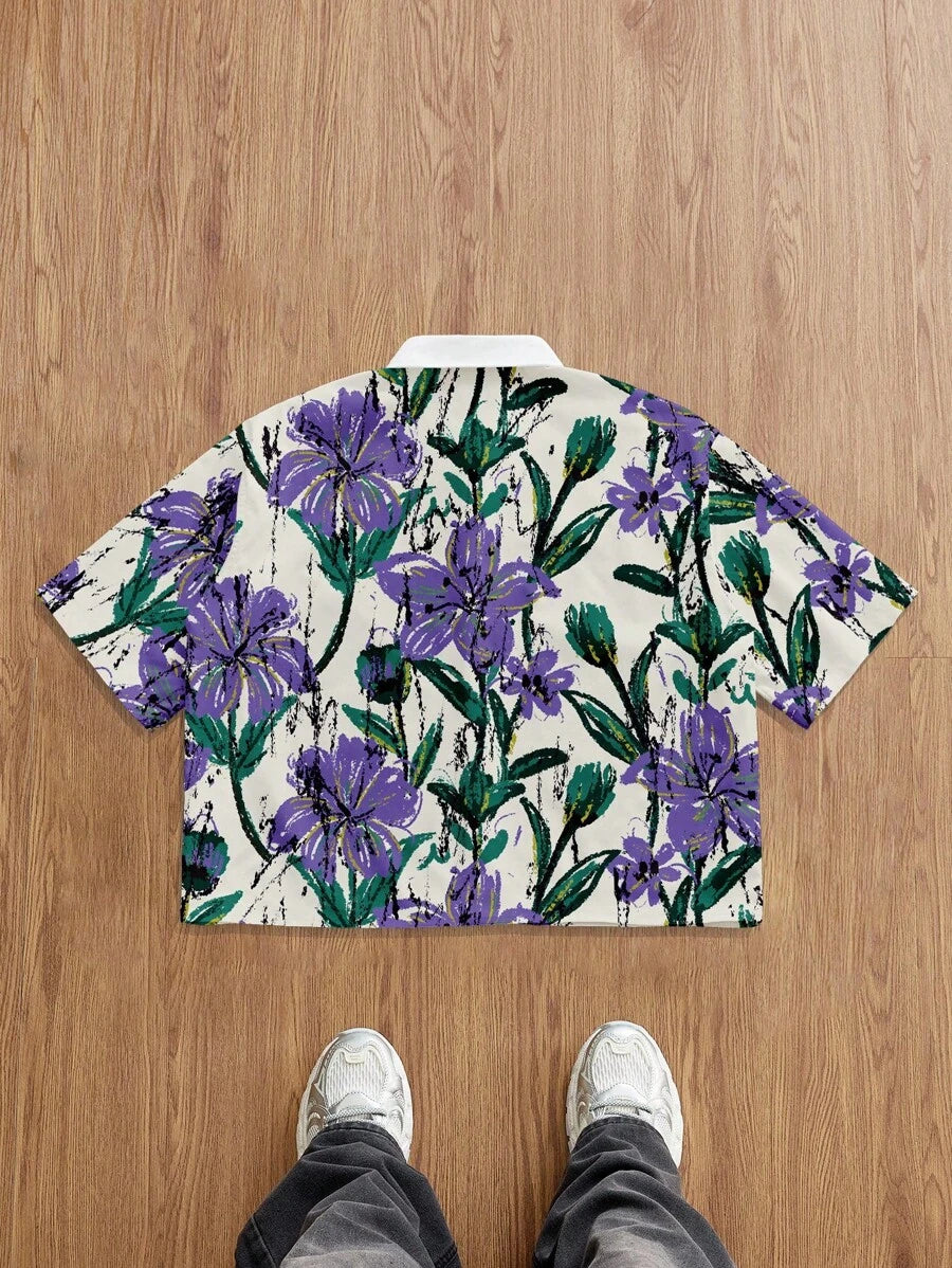 Camisa casual de manga corta con estampado floral para hombre de Manfinity Joysei, top corto para hombre, top floral para hombre, top estampado de gran tamaño para hombre