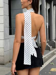 INAWLY - Camisola de verano elegante con estampado de lunares y cuello halter para mujer, ideal para citas, camisetas gráficas para mujer