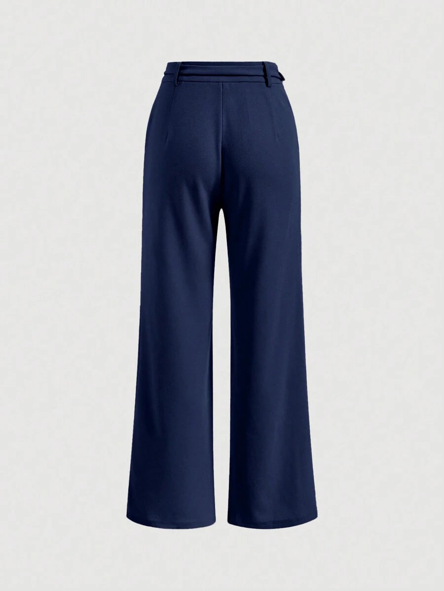 Pantalones de traje de pierna ancha con cinturón sólido MOD