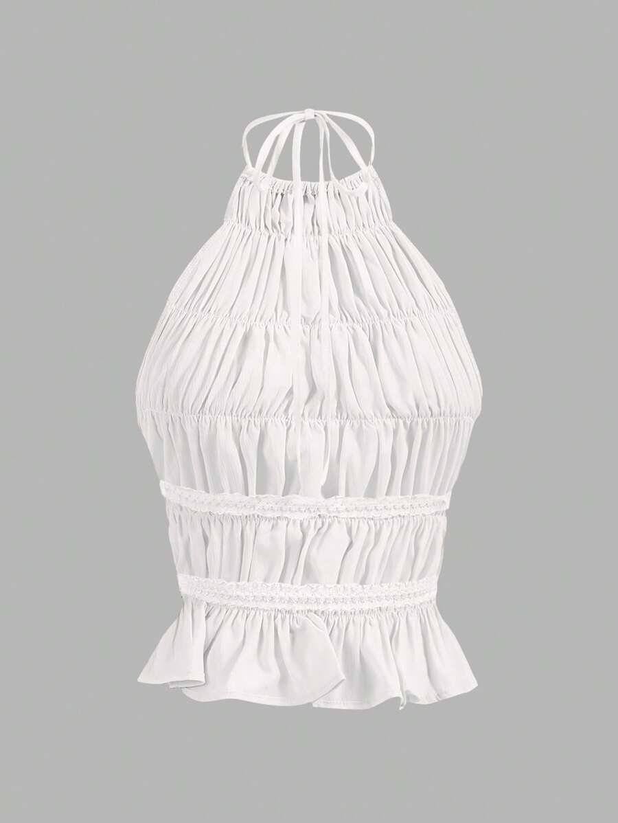 Camisola corta Aloruh para mujer con tirantes ajustables, fruncida, en capas, semitransparente, ideal para citas románticas, ideal para conciertos.