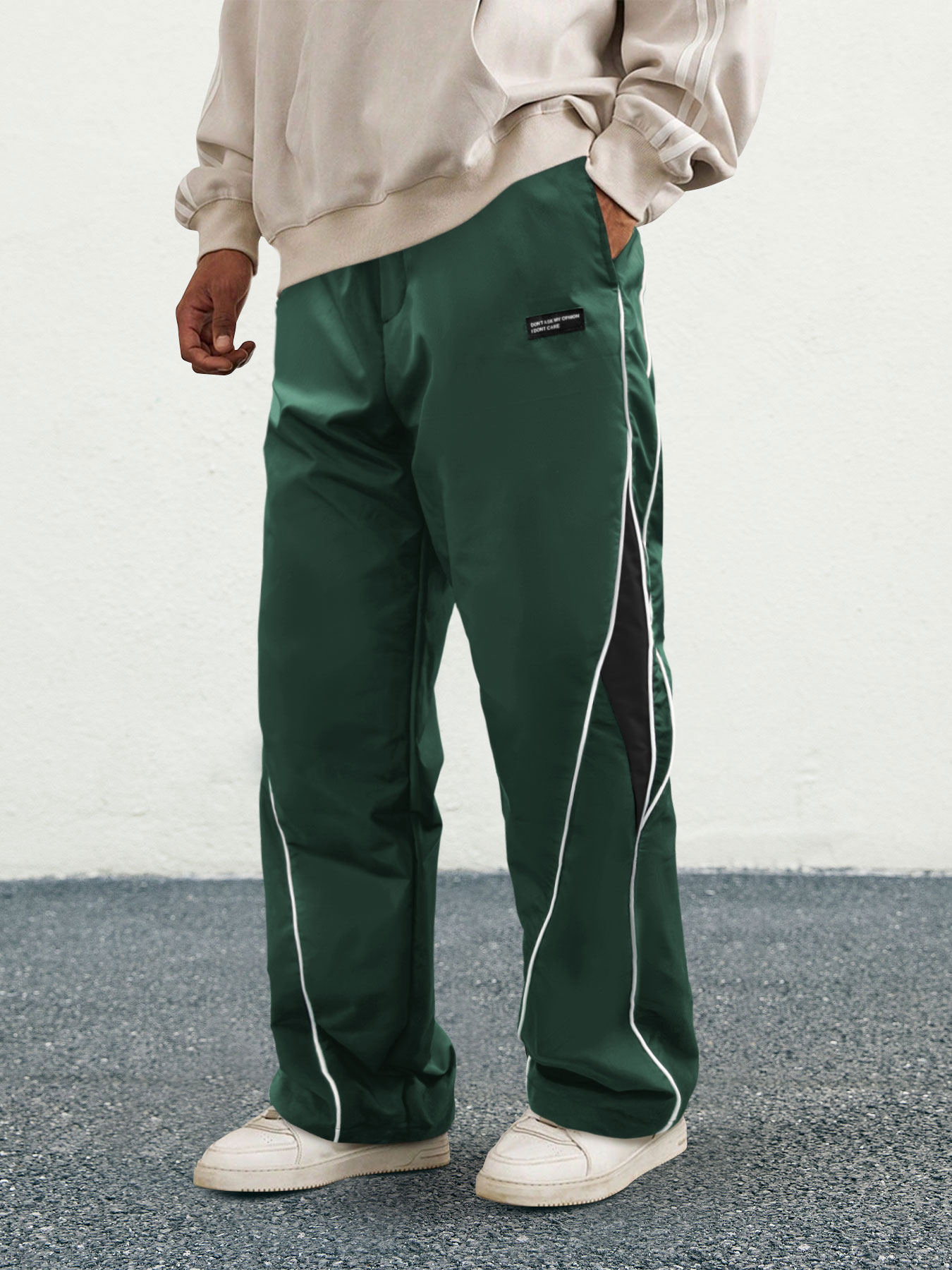 TECCULI Men's Letter Patchwork Side Stripe Drawstring Waist Pants, Casual Loose Pocket Trousers for Daily Wear, Fashion Men's Bottoms for All Seasons, Mens Pants, Casuals Pants, Menswear Oversized Baggy Activewear Sportswear Athletic Be