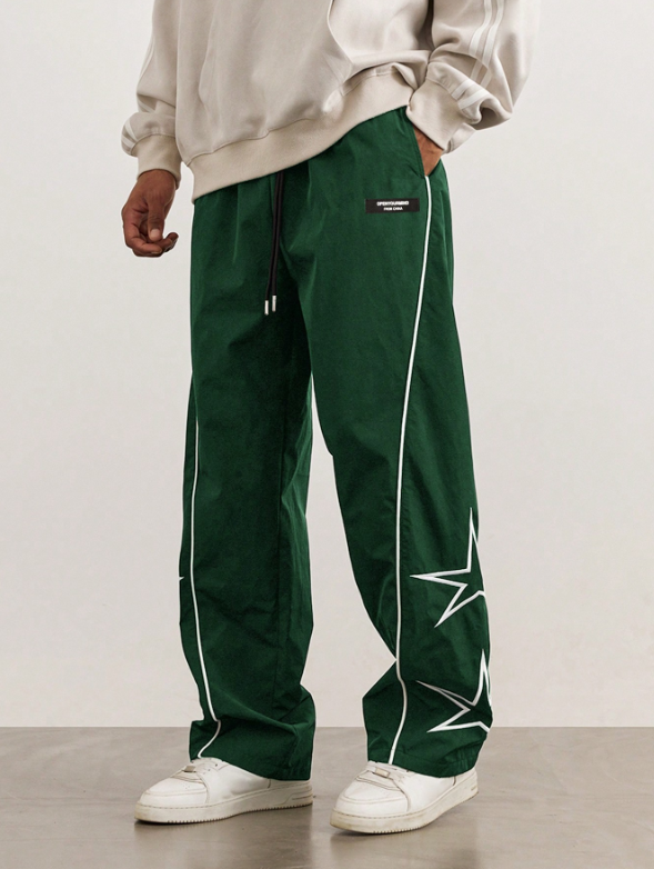 Pantalones TECCULI Manfinity Hypemode holgados con estampado de estrellas y rayas laterales para hombre, pantalones negros largos y rectos para salir, para esposo, novio y para la vuelta al cole.
