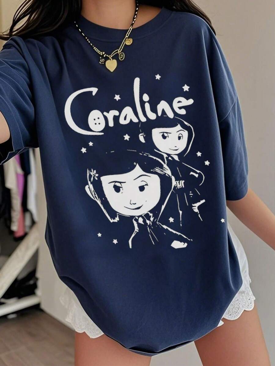 1 camiseta informal de manga corta con estampado bonito para niña, cómoda y moderna, ideal para estudiantes de verano.