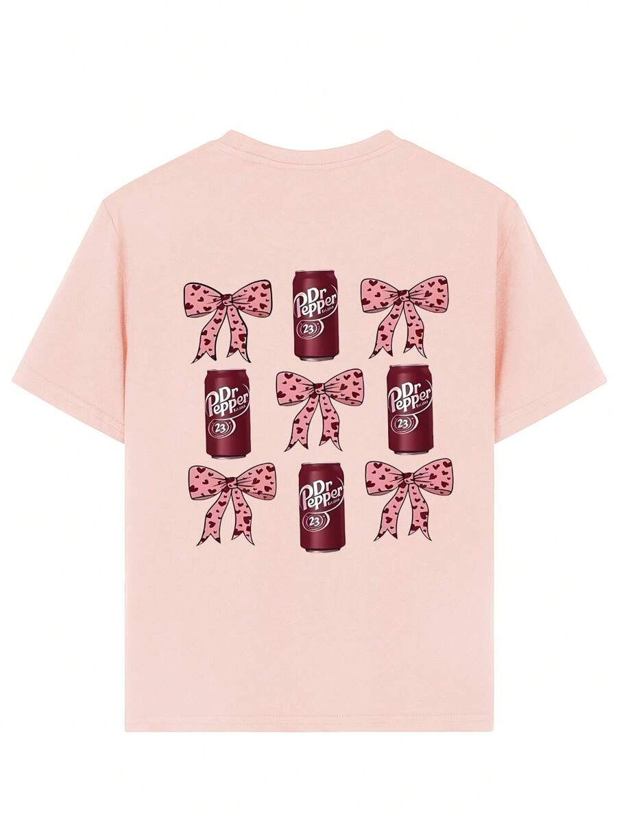 Camiseta de manga corta con estampado de lazo para niña, cómoda y moderna, ideal para estudiantes y jóvenes.
