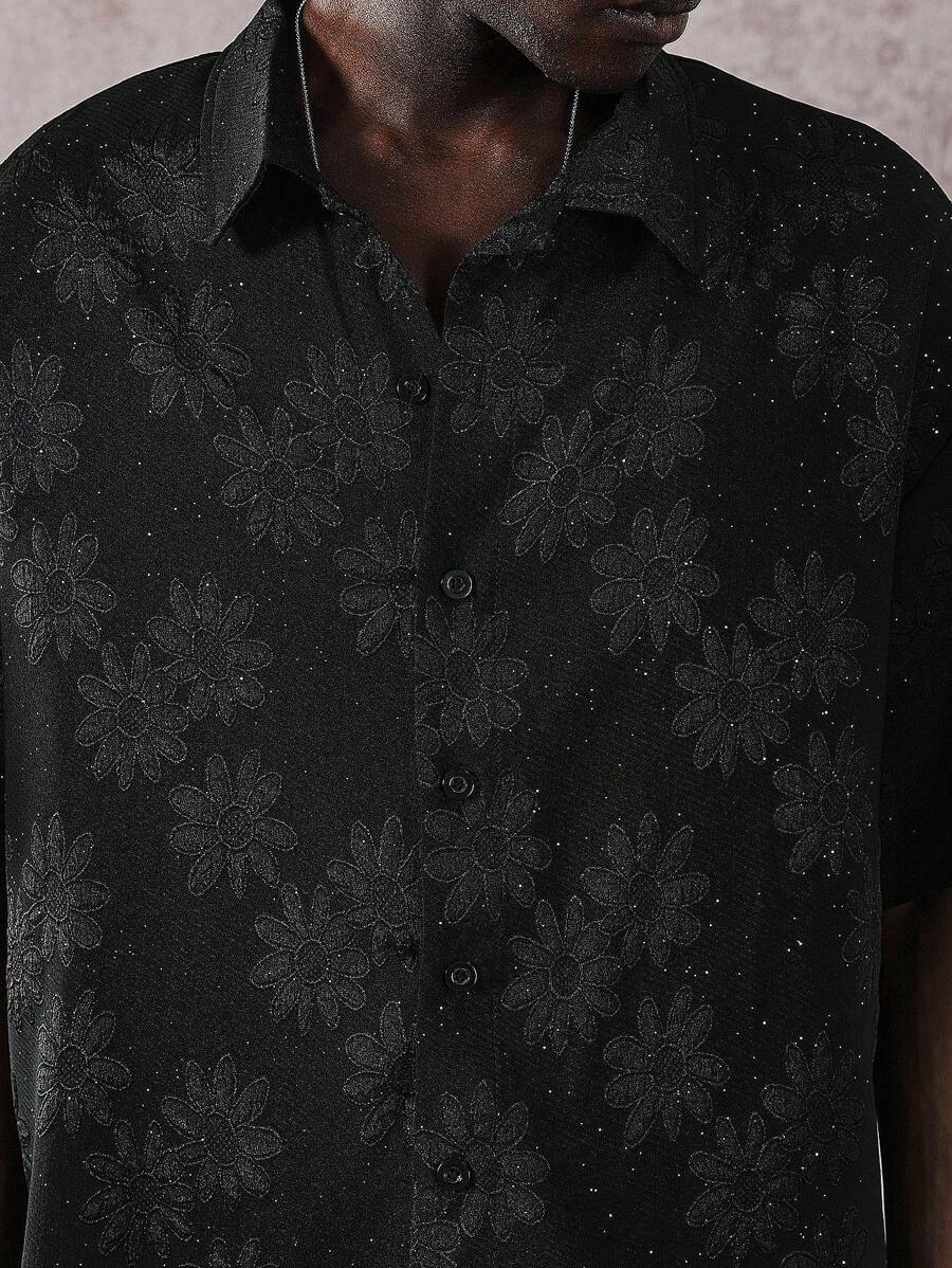 Camisa holgada de manga corta con estampado floral de jacquard de verano para hombre de Manfinity Streetrush