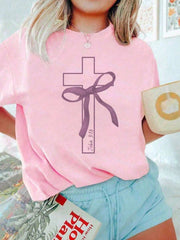 Camiseta informal de manga corta con cuello redondo y estampado gráfico para niña, ideal para estudiantes de verano. Diseño artístico que inspira imaginación y autoexpresión.