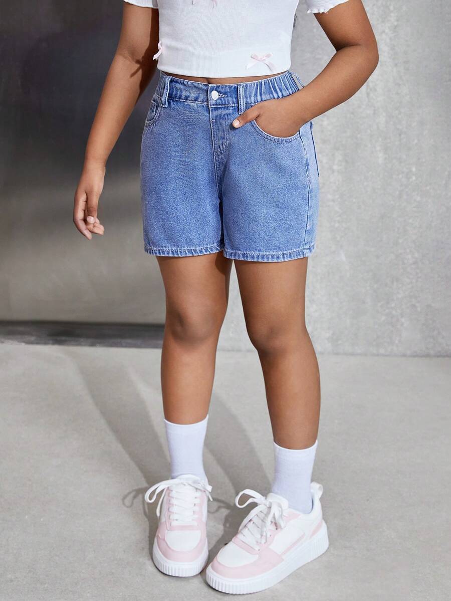 Shorts vaqueros minimalistas informales para niñas preadolescentes, uso diario