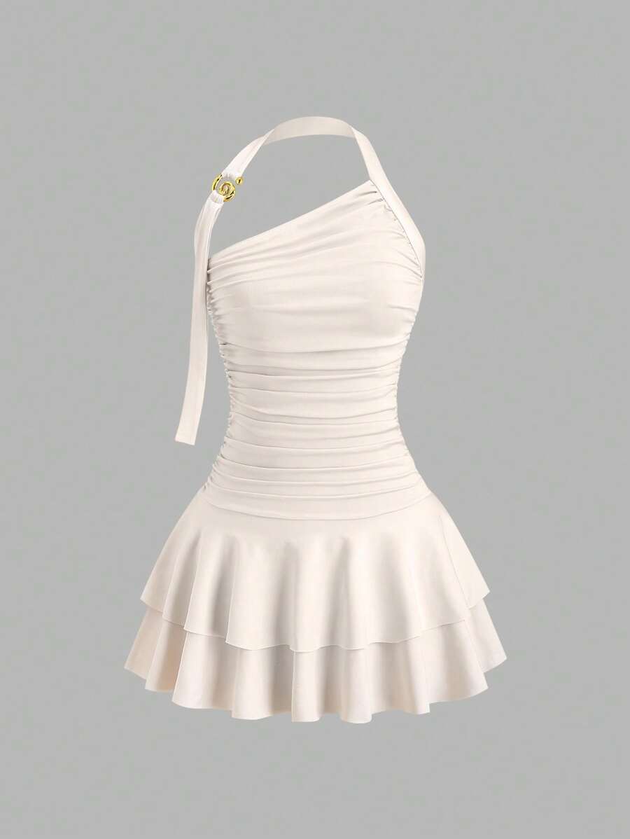Sweetra - Nuevo collar colgante en espiral dorado con diseño de joyería, minivestido escalonado adelgazante con cintura para mujer