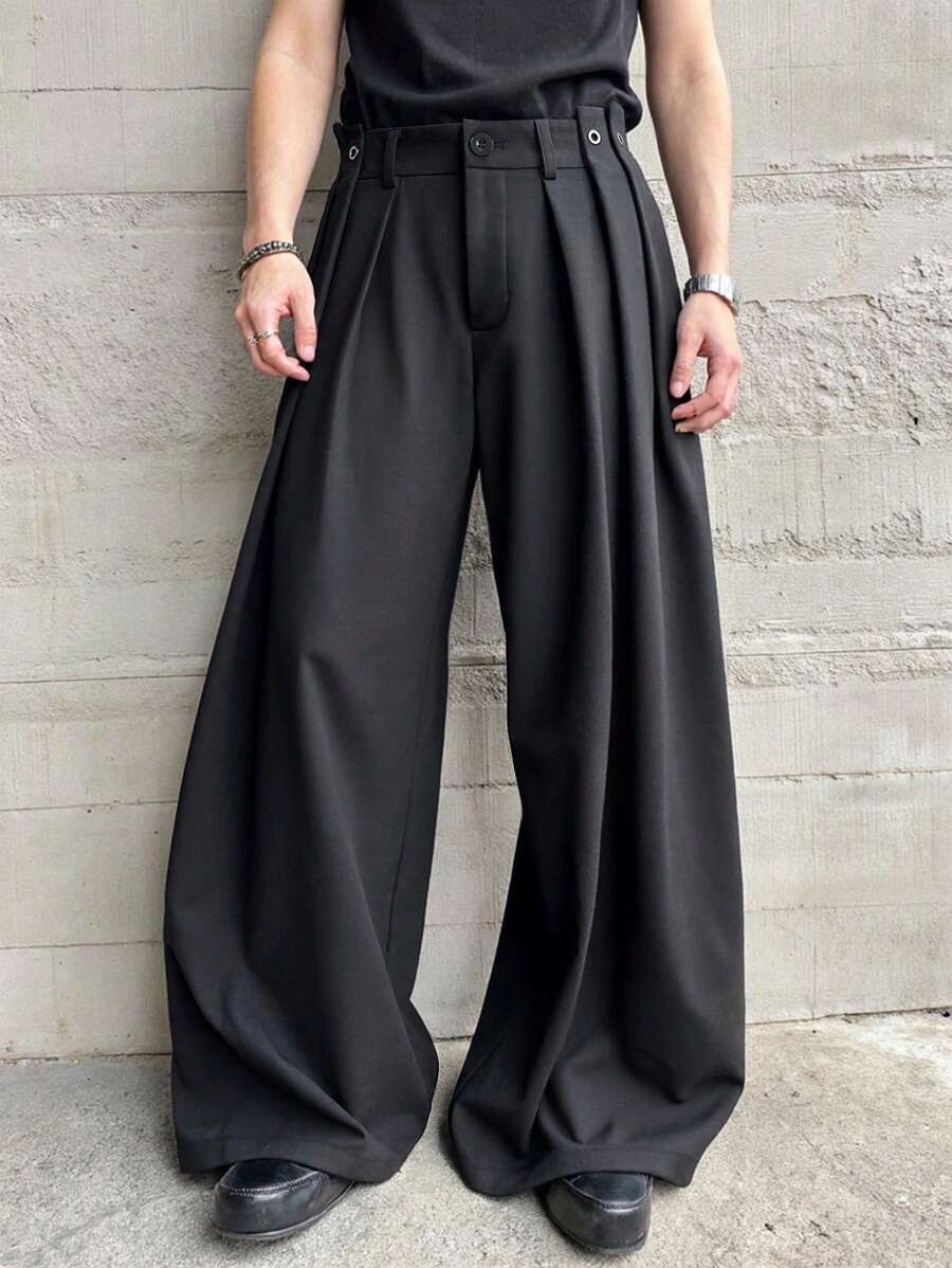 Manfinity Hypemode Manfinity Hypemode High Waist Designer Men's Wide Leg Pleated Loose Casual Pants Men S Wide Leg Pants High Waisted Pants Men Wide Leg Pants Men