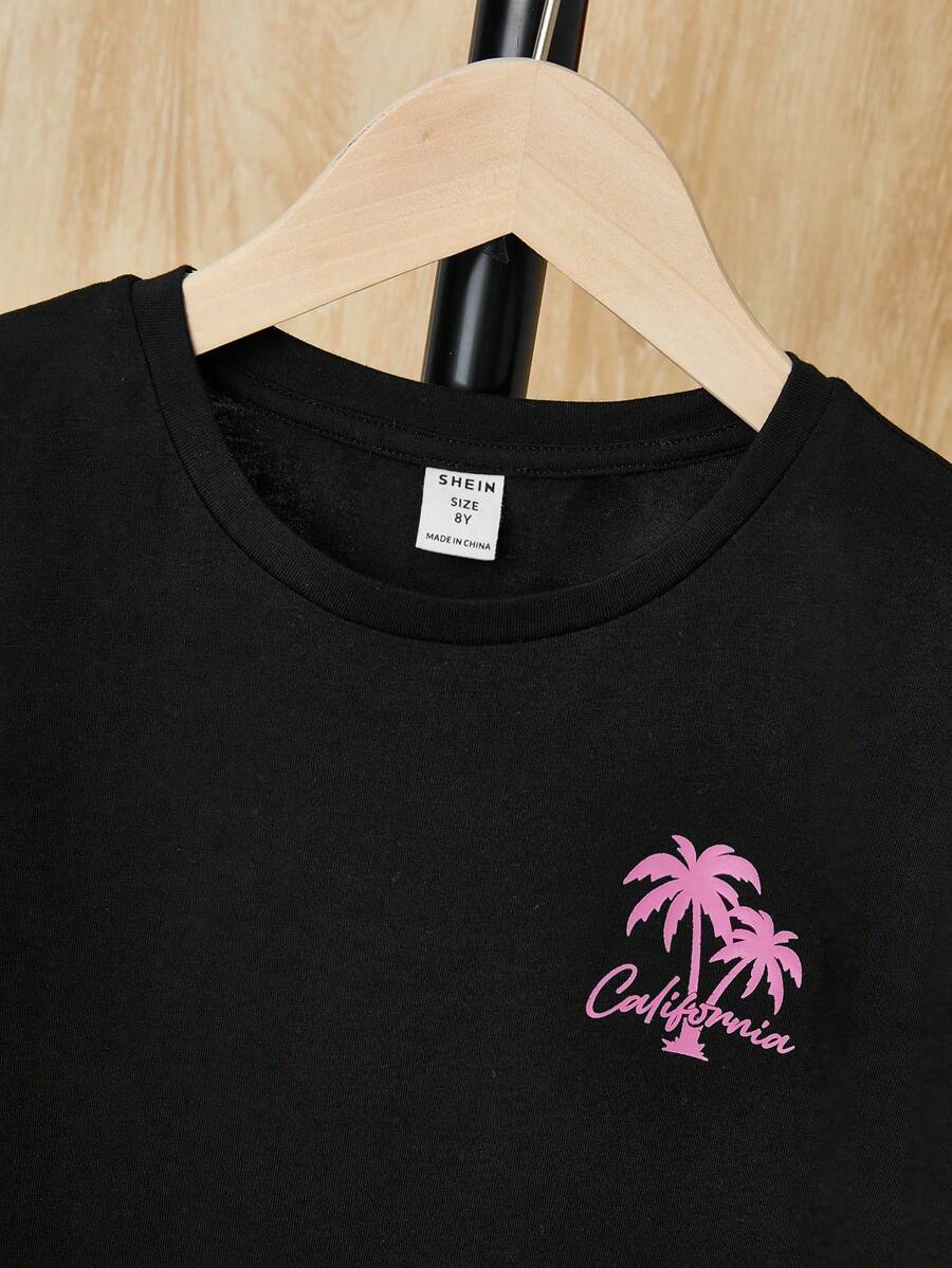 Camiseta y pantalones cortos playeros con estampado de cocoteros para niños preadolescentes