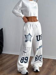 Pantalones deportivos StreetHx con estampado personalizado y cintura con cordón ajustable para graduación, regreso a clases, trajes de maestra para mujer, regreso a clases.