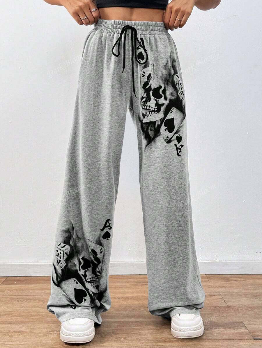 Pantalones góticos de esqueleto "A de espadas" con cordón en la cintura