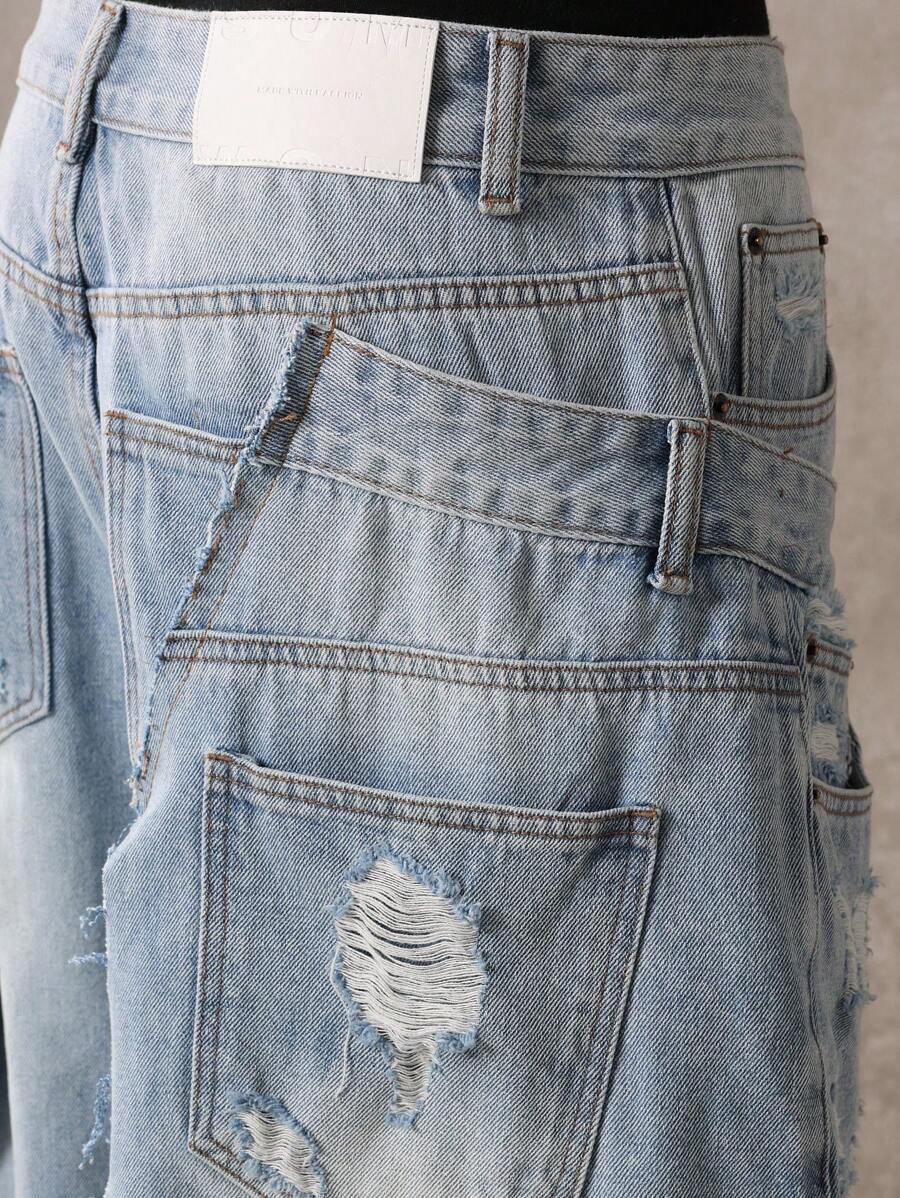 Vaqueros desgastados premium de pierna ancha SUMWON, pantalones vaqueros holgados de moda Y2K, ropa de calle con rotos, corte holgado, estilo clásico de los 90, ropa informal.