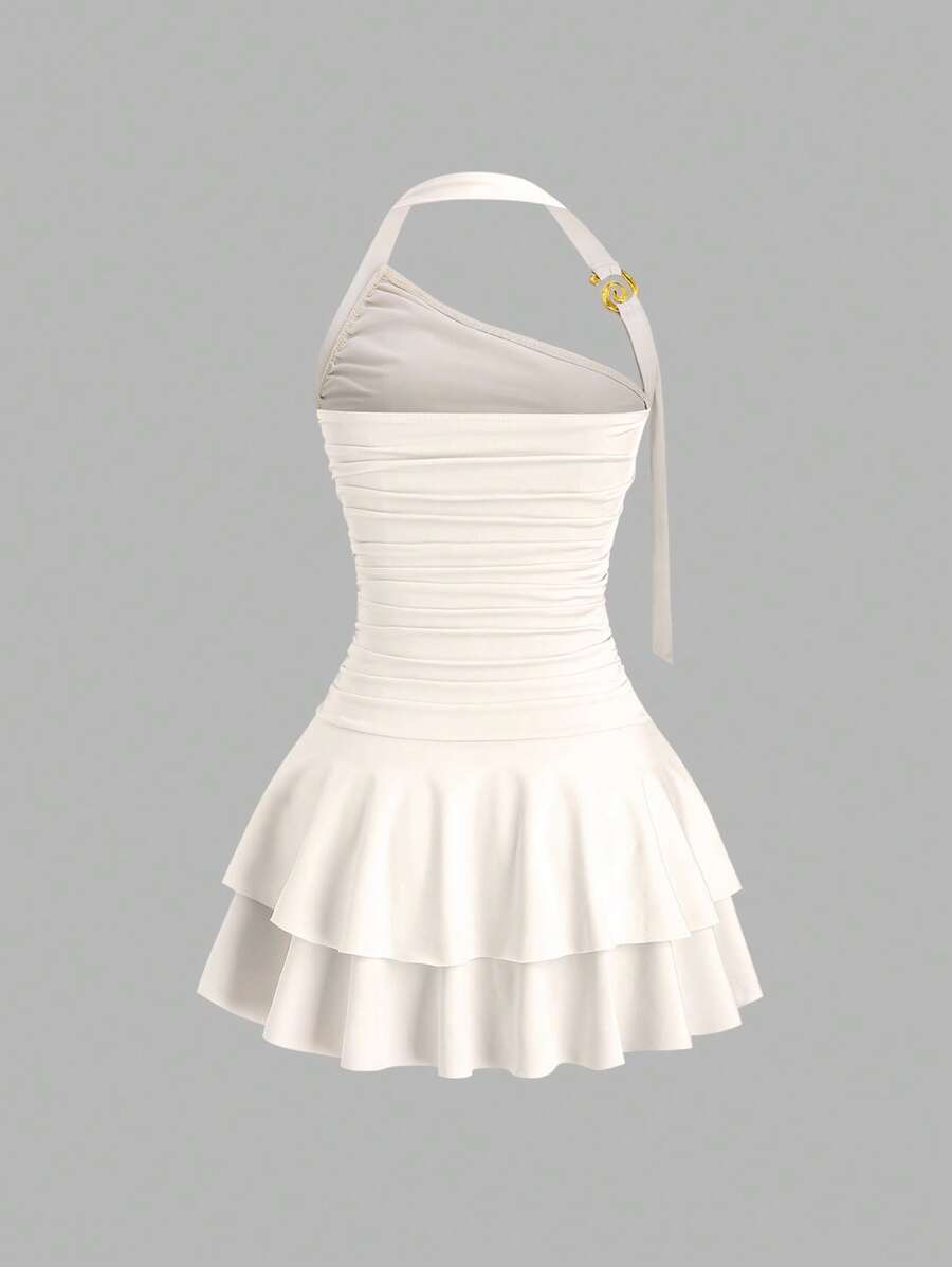 Sweetra - Nuevo collar colgante en espiral dorado con diseño de joyería, minivestido escalonado adelgazante con cintura para mujer