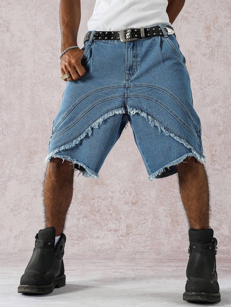 Pantalones cortos vaqueros casuales Manfinity EMRG para hombre, holgados, con bolsillos y dobladillo deshilachado