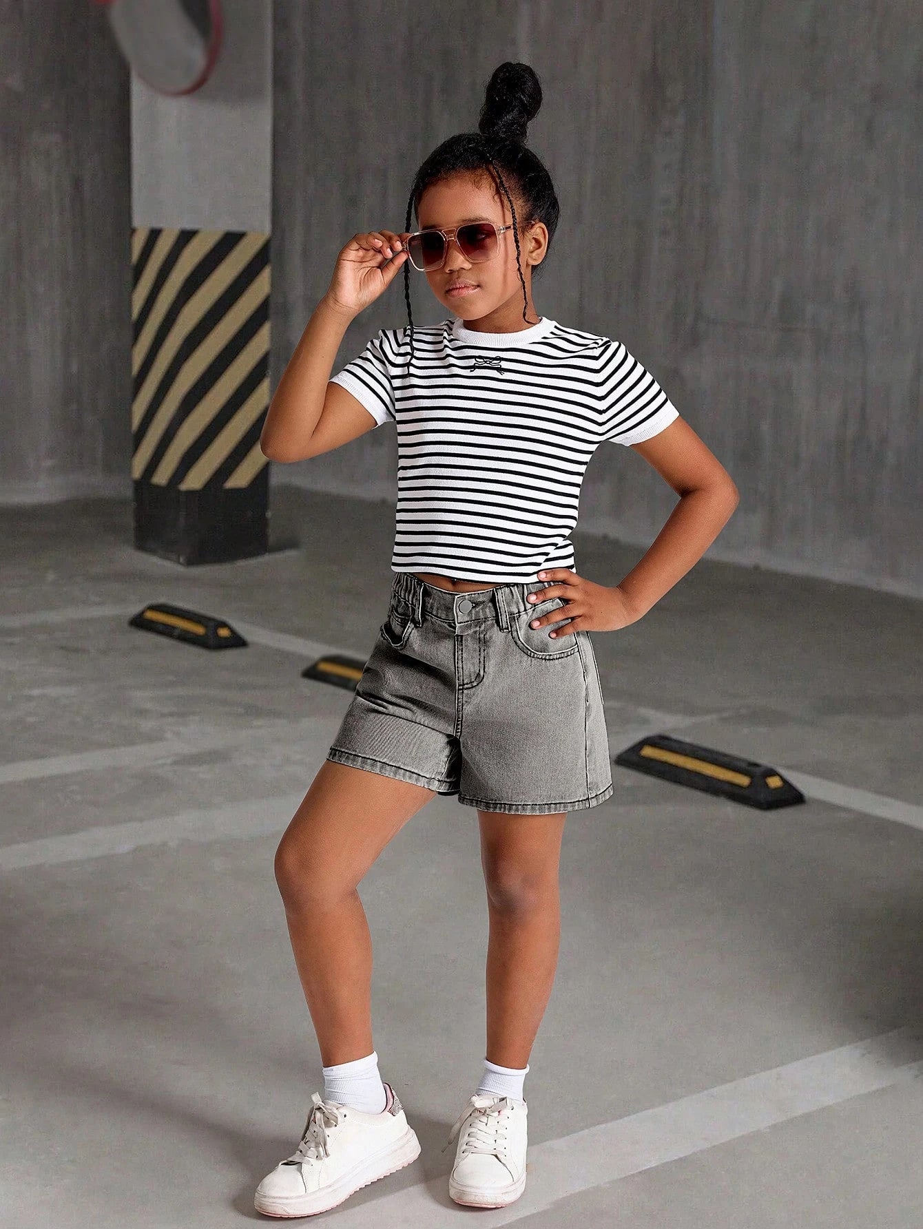 Shorts vaqueros minimalistas informales para niñas preadolescentes, uso diario