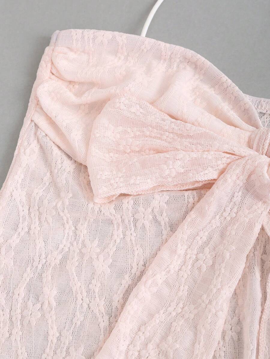 Sweetra - Top corto de verano para mujer con cuello halter y lazo frontal liso, estilo Y2K