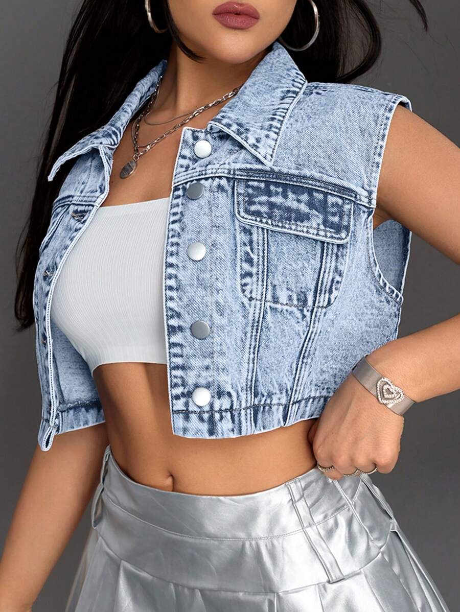 Chaqueta vaquera corta informal de botonadura sencilla para mujer de ICON