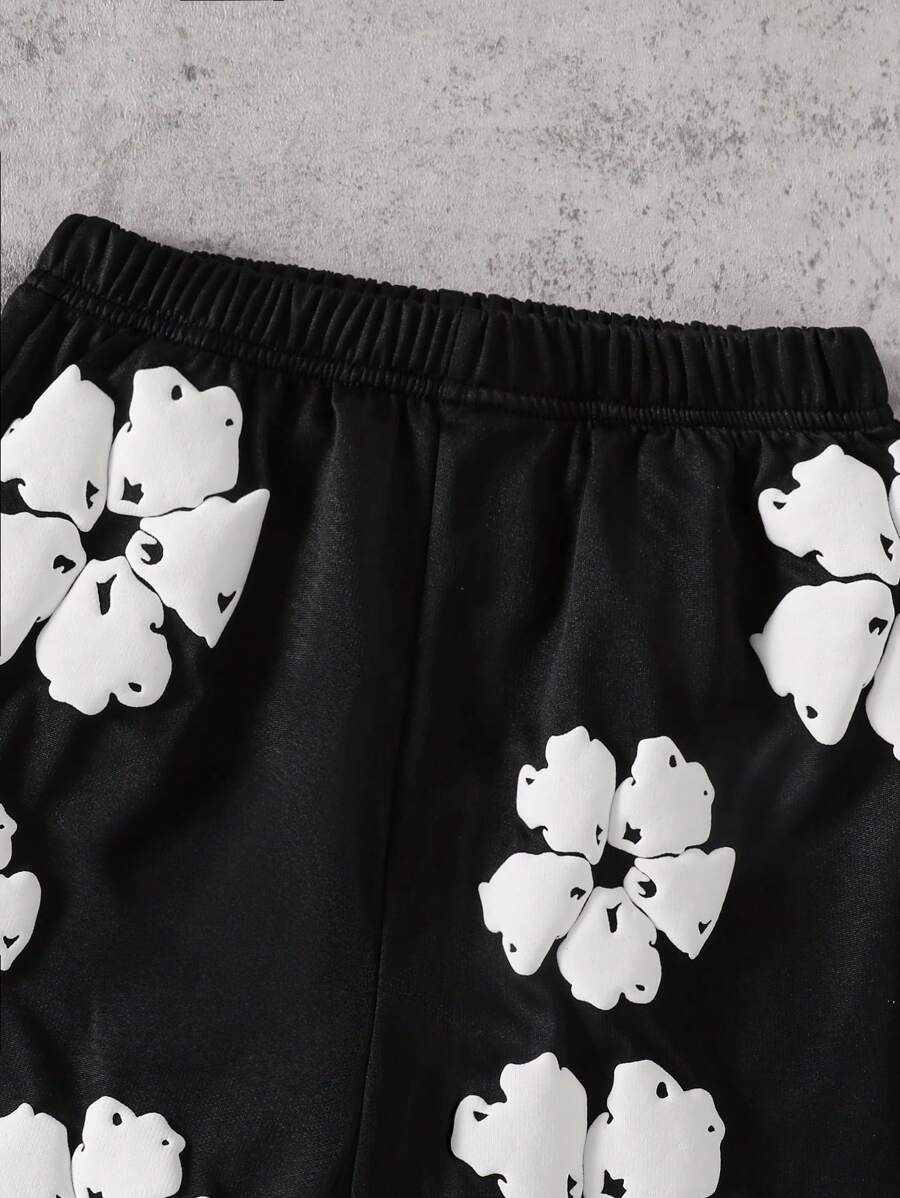 Conjunto informal de 2 piezas para niño: camiseta holgada de manga corta con estampado de letras y pantalones cortos deportivos holgados con estampado de arce, verano