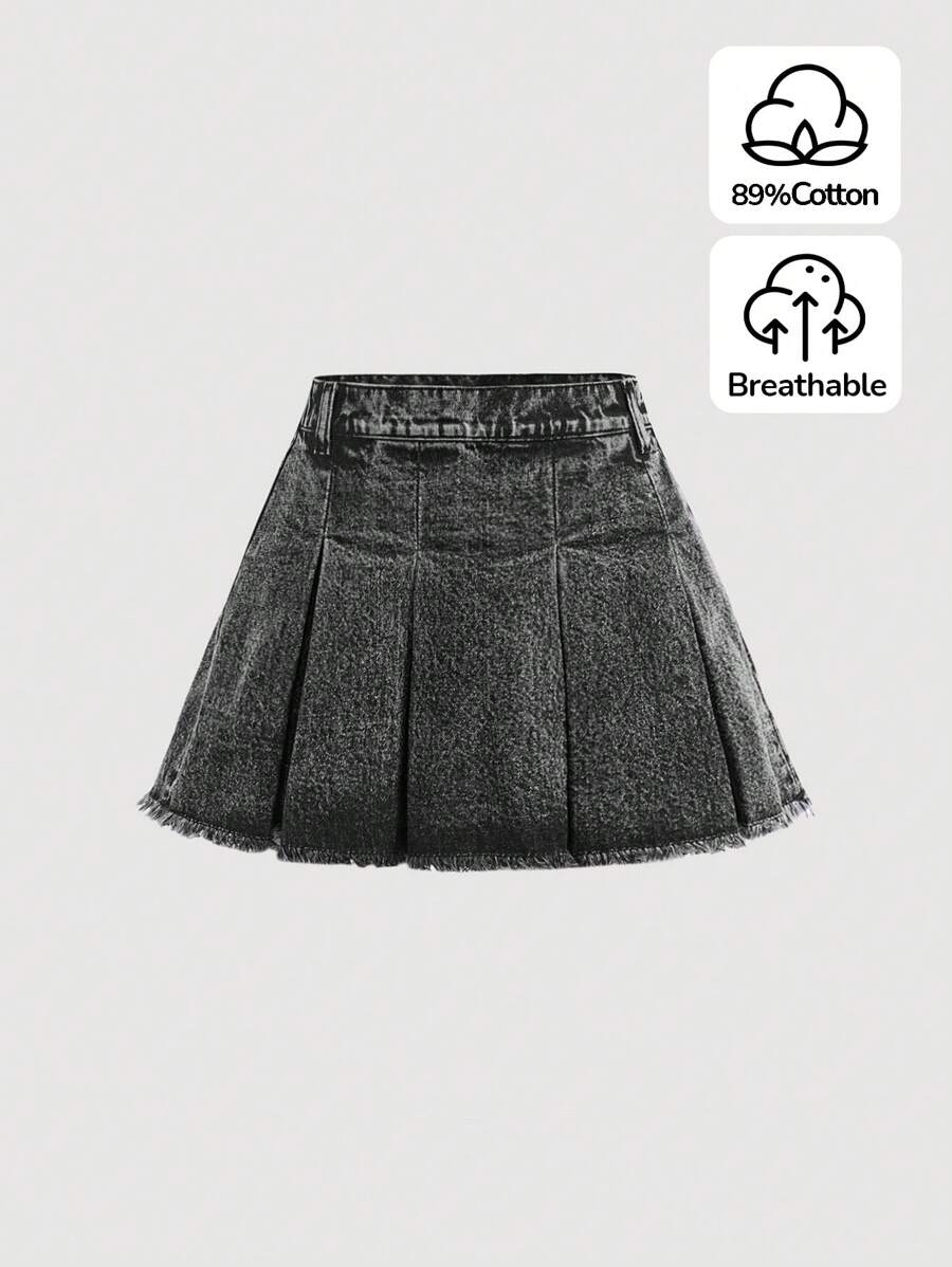 Falda vaquera plisada con dobladillo sin rematar para niñas preadolescentes de Girlism, estilo Y2K, conjuntos bohemios de primavera y verano.