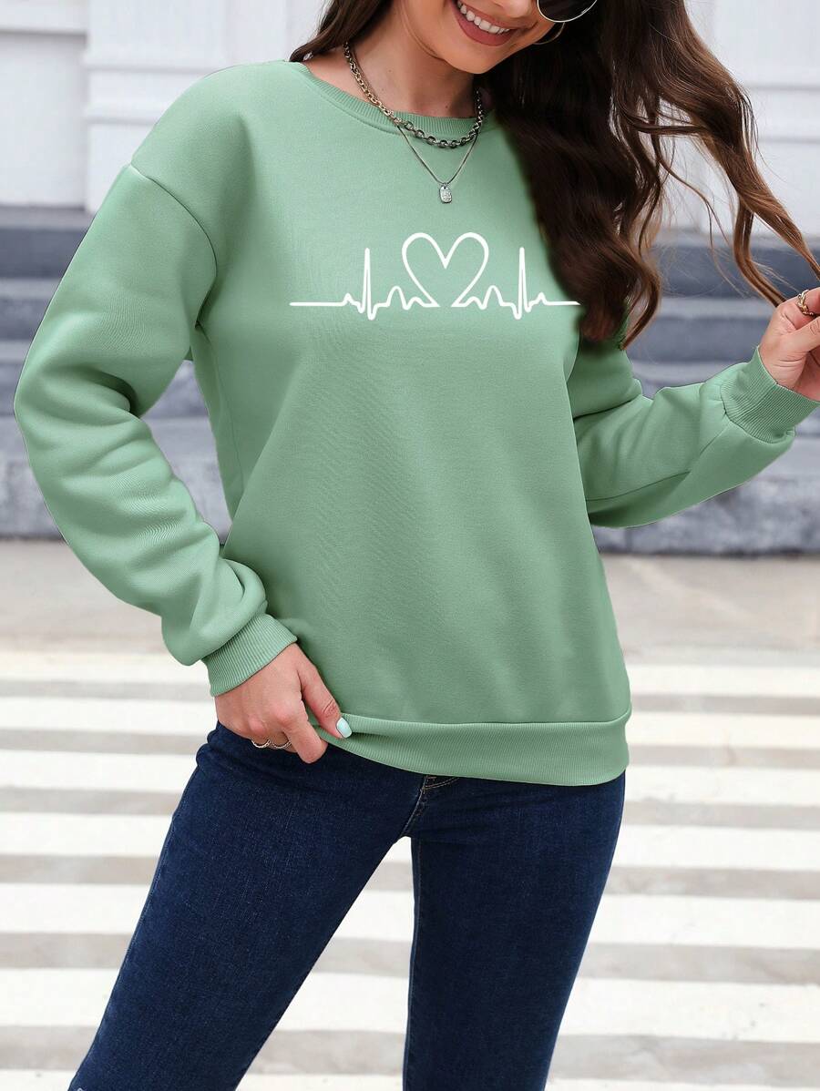 Sudadera con hombros caídos y estampado de corazones de INAWLY, camisetas de manga larga para graduación, atuendos para la vuelta al cole, trajes de profesora para mujer, ropa para la vuelta al cole.