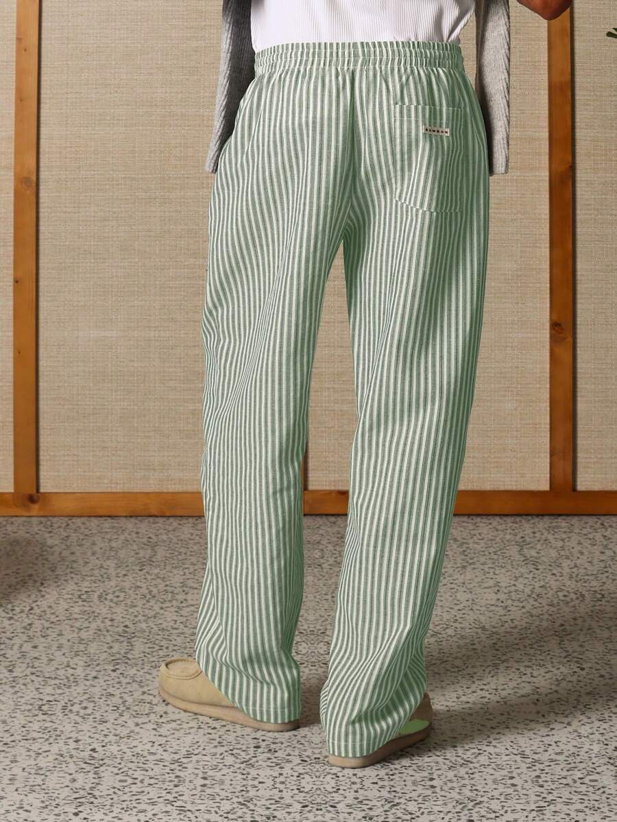 SUMWON Pantalones anchos a rayas para estar por casa, informales, holgados, con cordón, estilo skater, cómodos, para primavera y otoño