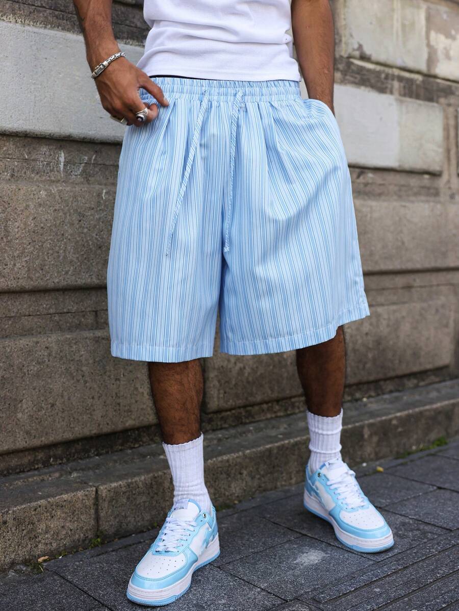 Pantalones cortos casuales sencillos con cordón de color liso para hombre Manfinity EMRG