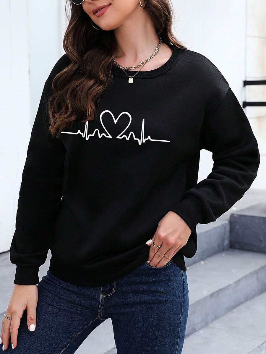 Sudadera con hombros caídos y estampado de corazones de INAWLY, camisetas de manga larga para graduación, atuendos para la vuelta al cole, trajes de profesora para mujer, ropa para la vuelta al cole.