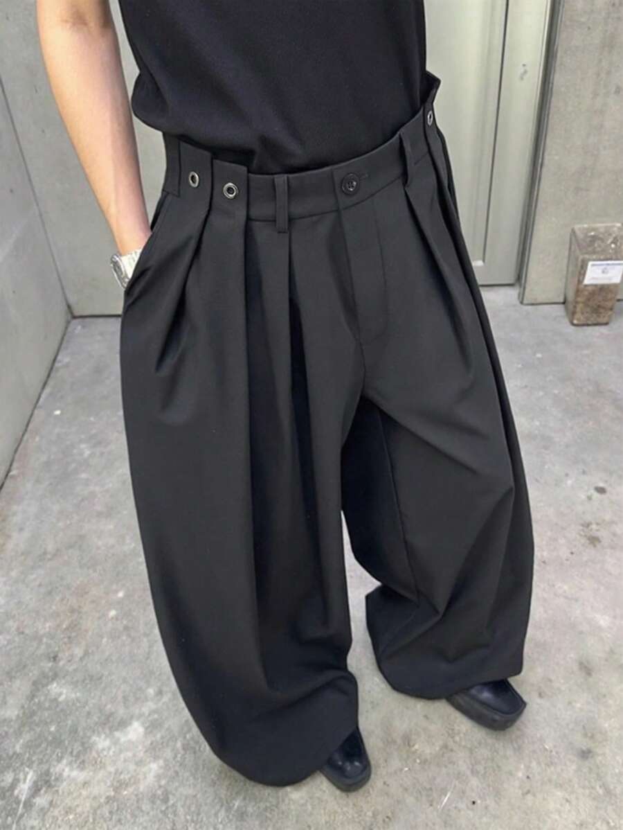Manfinity Hypemode Manfinity Hypemode High Waist Designer Men's Wide Leg Pleated Loose Casual Pants Men S Wide Leg Pants High Waisted Pants Men Wide Leg Pants Men