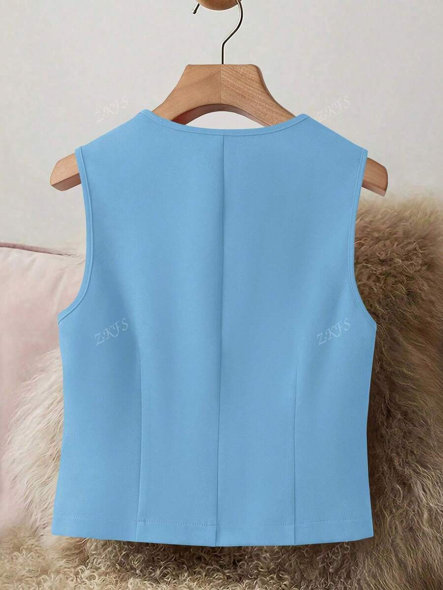 Chaqueta elegante de traje sin mangas con cuello en V para mujer, chaleco con botones delanteros de moda para todas las estaciones.