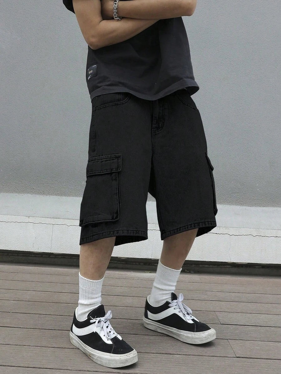 Pantalones cortos vaqueros holgados informales de pierna recta Manfinity EMRG para hombre, ropa de calle de moda