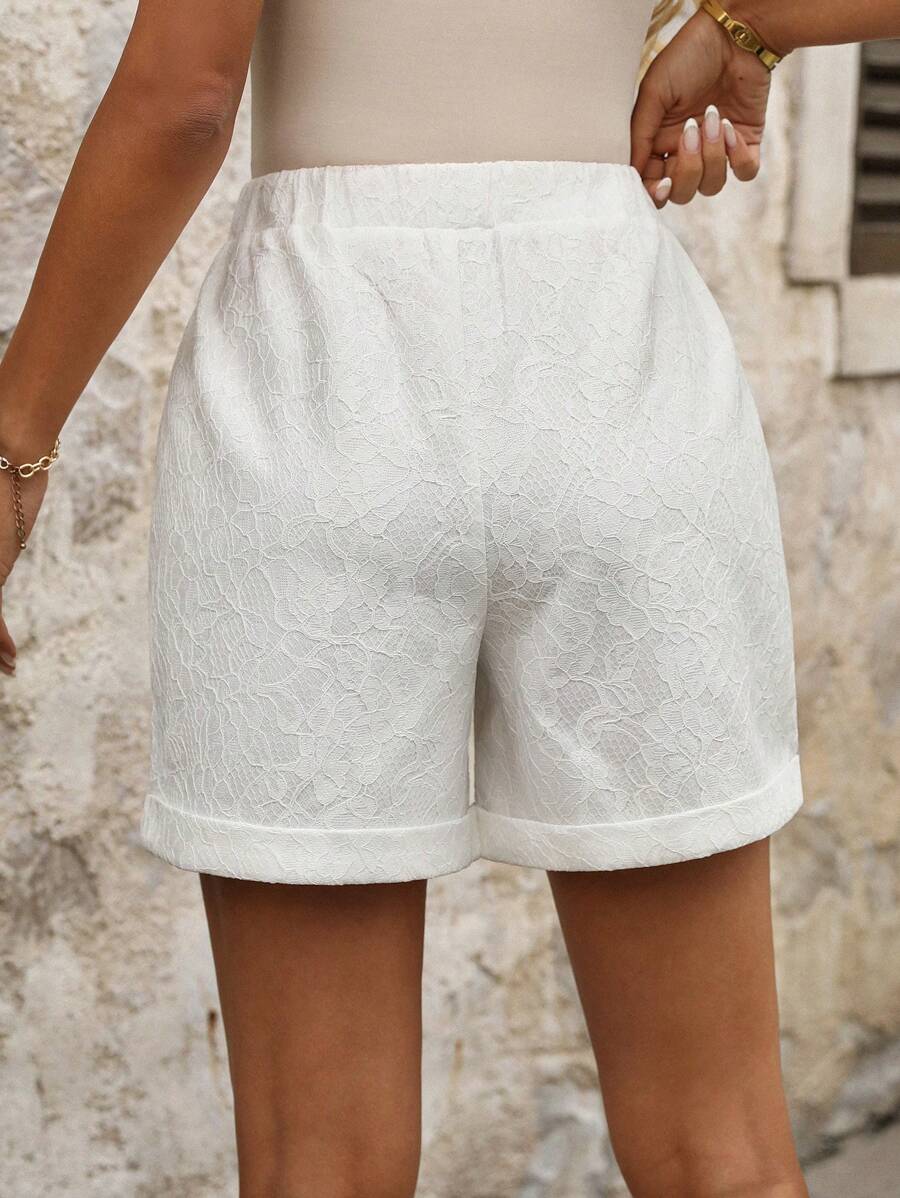 Pantalones cortos informales de verano de algodón verde con cintura elástica, dobladillo enrollado y bolsillos inclinados para mujer de Emery Rose