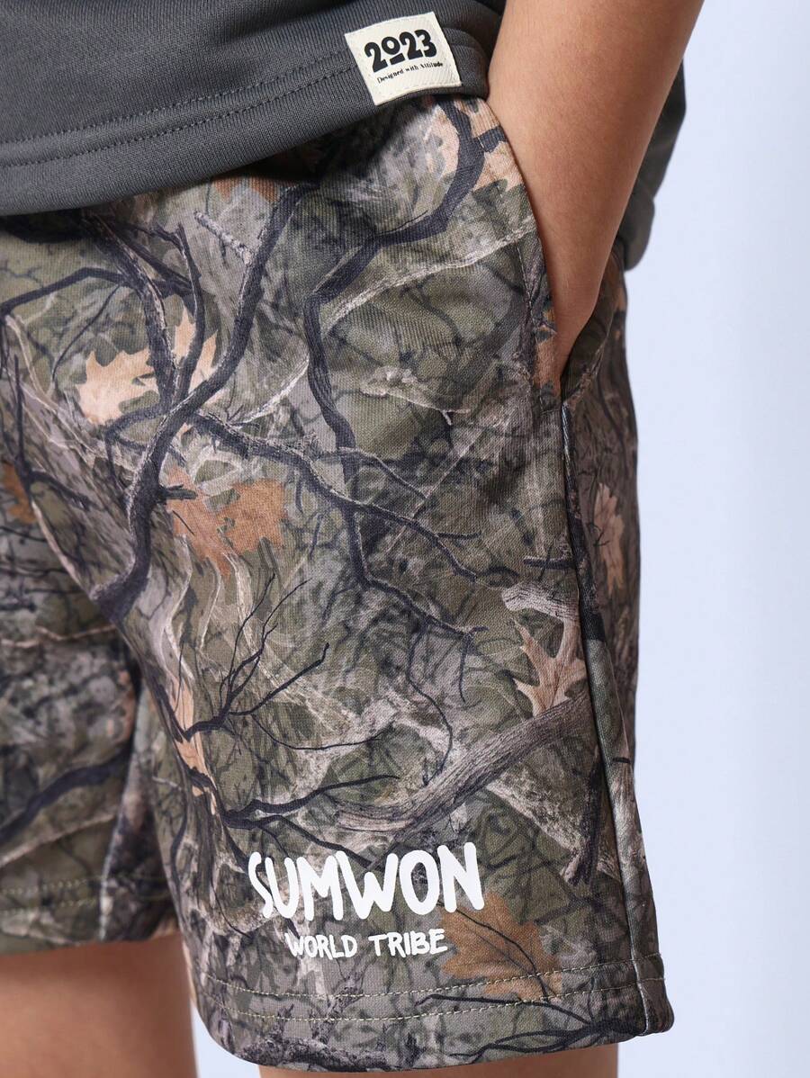 Pantalones cortos SUMWON Wild Tribe con estampado de camuflaje para aventuras al aire libre, cintura elástica, para senderismo, acampada, deportivos de verano, cómodos, para niños, jóvenes y adolescentes.