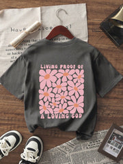 Camiseta de manga corta con estampado floral para niña, top informal de verano para adolescentes, cómoda y a la moda para estudiantes jóvenes.