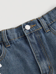 Faldas cortas vaqueras elegantes con lazo plisado y bloques de colores para niñas preadolescentes, ropa de otoño para la vuelta al cole.