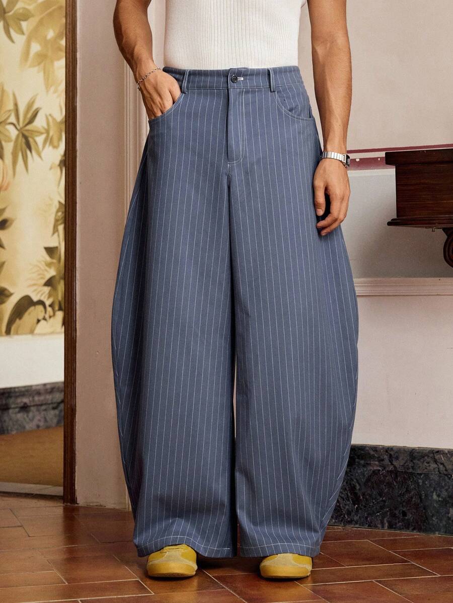 Pantalones holgados SWAVVY informales de gran tamaño con rayas azules y letras 3D bordadas para hombre, ideales para el verano y la escuela.