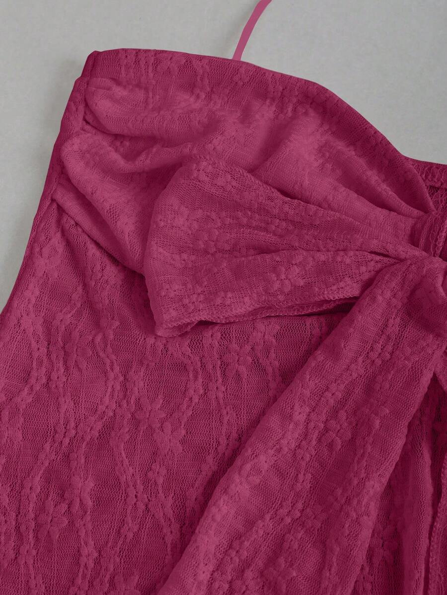 Sweetra - Top corto de verano para mujer con cuello halter y lazo frontal liso, estilo Y2K