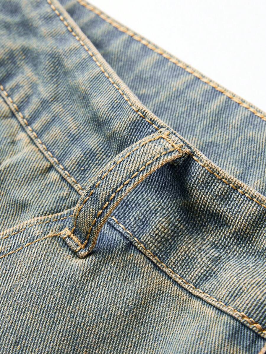 ROMWE MEN Street Life - Pantalones cortos vaqueros casuales versátiles con bolsillo y flecos de estrella de cinco puntas para hombre