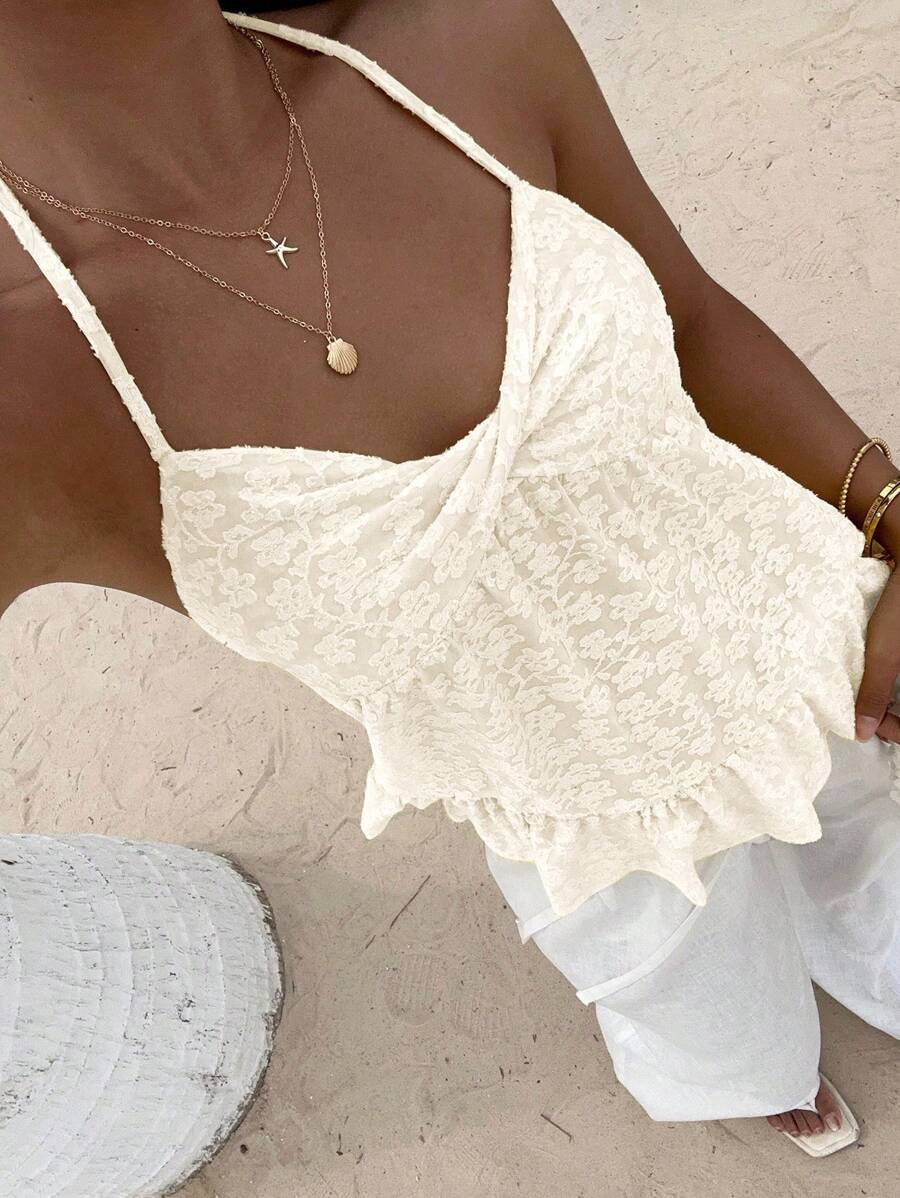 Camiseta sin mangas Sunnyshic de color liso con cuello halter para mujer, moderna para el verano